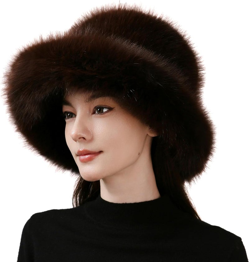 Dikoaina Luxury Faux Fur Bucket Hat for Women Girl – Oversized Brim, Super Soft & Fluffy Winter Hat, Cozy Fur-Like Beanie - Image 1